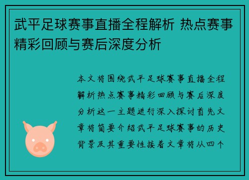 武平足球赛事直播全程解析 热点赛事精彩回顾与赛后深度分析